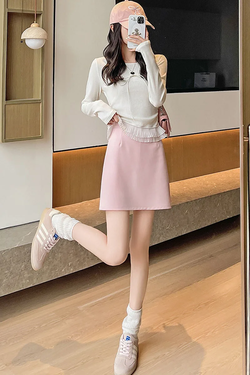 Korean Fashion Office Ladies Pencil Skirts Streetwear High Waist Zip Mini Skirt Woman Autumn New Solid All-Match Bodycon Skirt