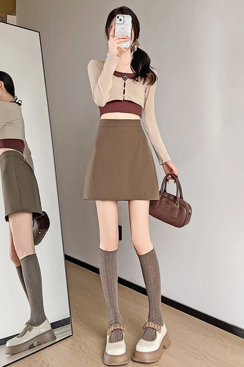 Korean Fashion Office Ladies Pencil Skirts Streetwear High Waist Zip Mini Skirt Woman Autumn New Solid All-Match Bodycon Skirt