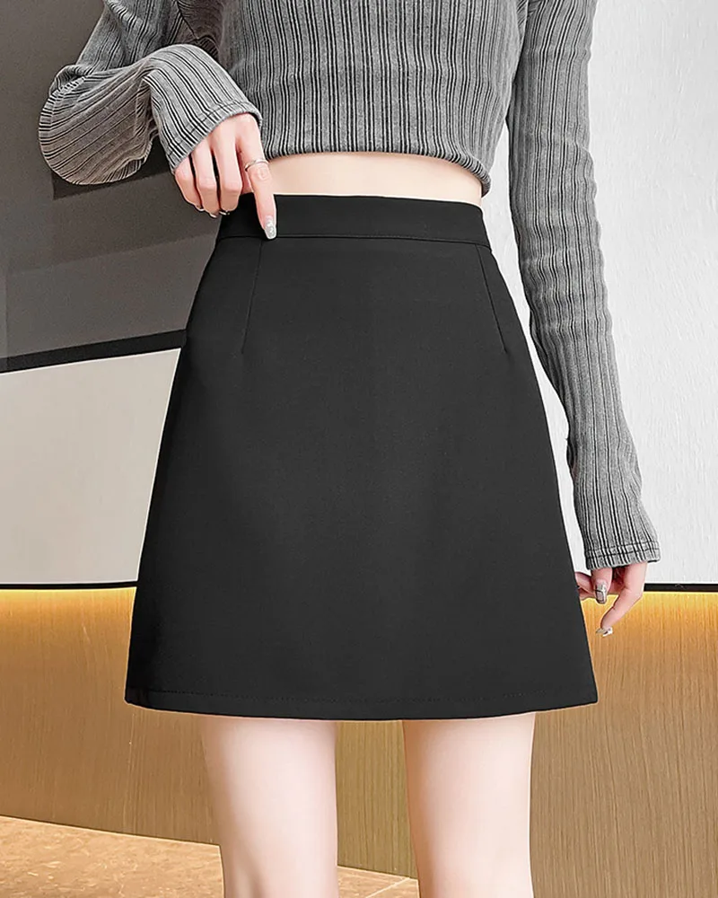 Korean Fashion Office Ladies Pencil Skirts Streetwear High Waist Zip Mini Skirt Woman Autumn New Solid All-Match Bodycon Skirt
