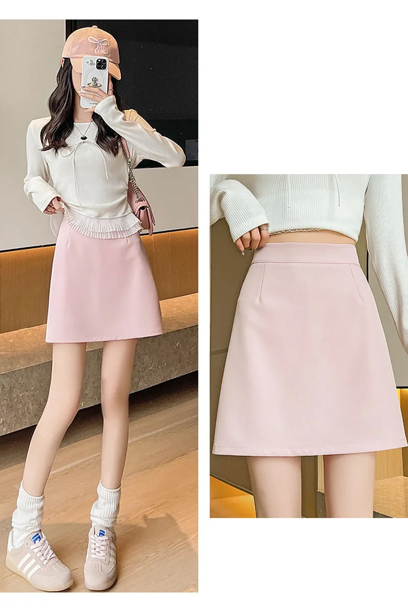 Korean Fashion Office Ladies Pencil Skirts Streetwear High Waist Zip Mini Skirt Woman Autumn New Solid All-Match Bodycon Skirt