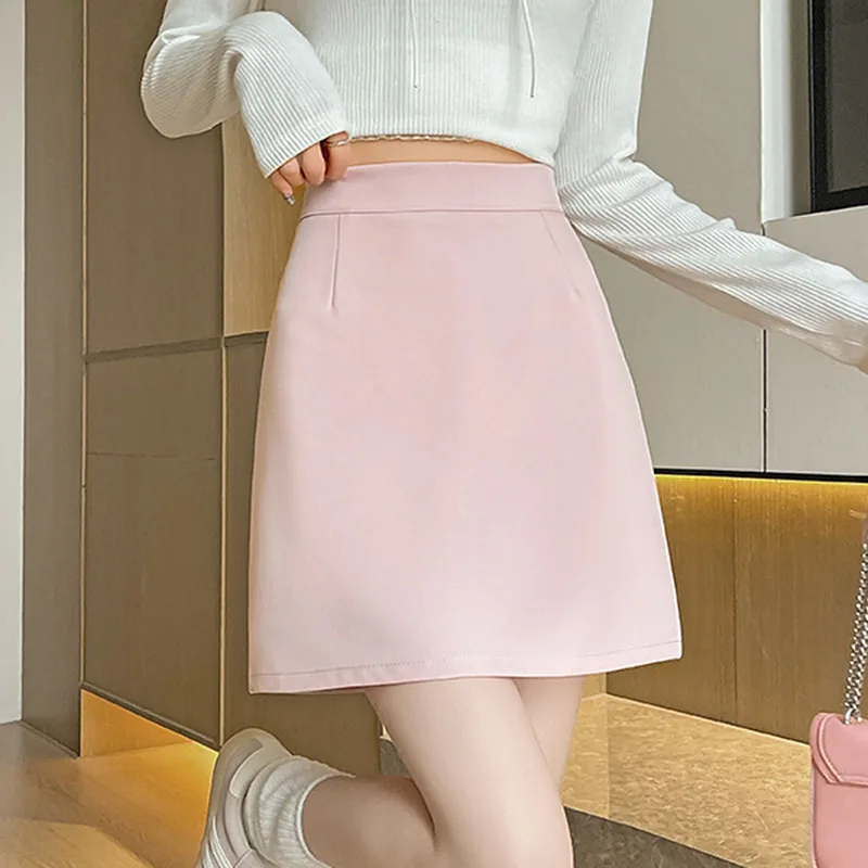 Korean Fashion Office Ladies Pencil Skirts Streetwear High Waist Zip Mini Skirt Woman Autumn New Solid All-Match Bodycon Skirt