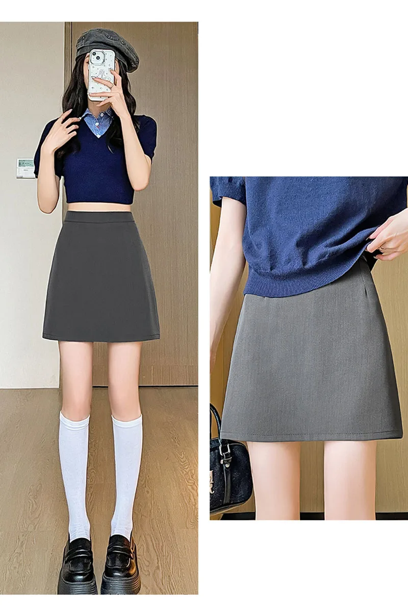 Korean Fashion Office Ladies Pencil Skirts Streetwear High Waist Zip Mini Skirt Woman Autumn New Solid All-Match Bodycon Skirt