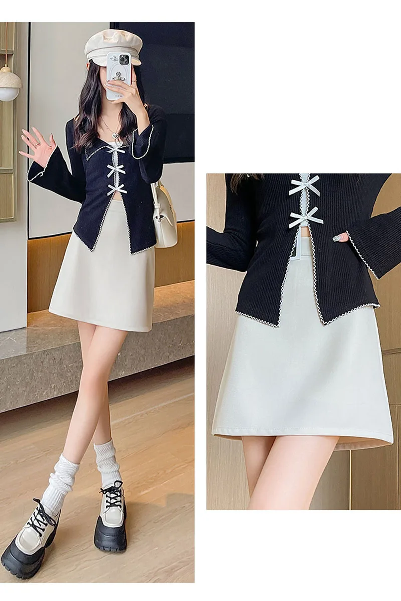 Korean Fashion Office Ladies Pencil Skirts Streetwear High Waist Zip Mini Skirt Woman Autumn New Solid All-Match Bodycon Skirt