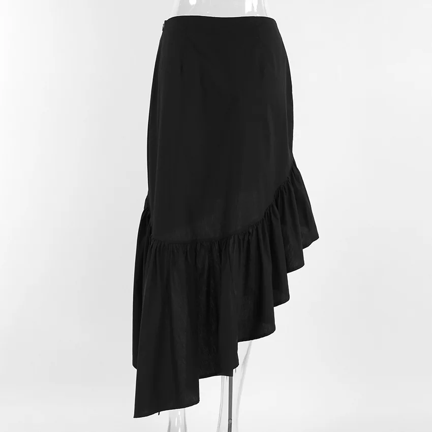 TARUXY Commuting Black Ruffled Skirt For Women Asymmetric High Waist A-line Skirt Fashion Splice Female Casual Skirt Streetwear