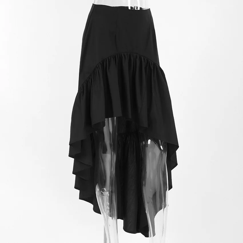 TARUXY Commuting Black Ruffled Skirt For Women Asymmetric High Waist A-line Skirt Fashion Splice Female Casual Skirt Streetwear