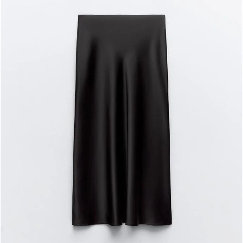 2026 Women Simple Casual Long Skirt Spring Summer Elastic High Waisted A-Line Skirts Woman Elegant Streetwear Satin Skirts Lady