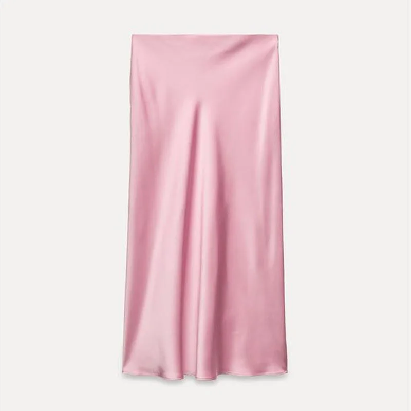 2026 Women Simple Casual Long Skirt Spring Summer Elastic High Waisted A-Line Skirts Woman Elegant Streetwear Satin Skirts Lady