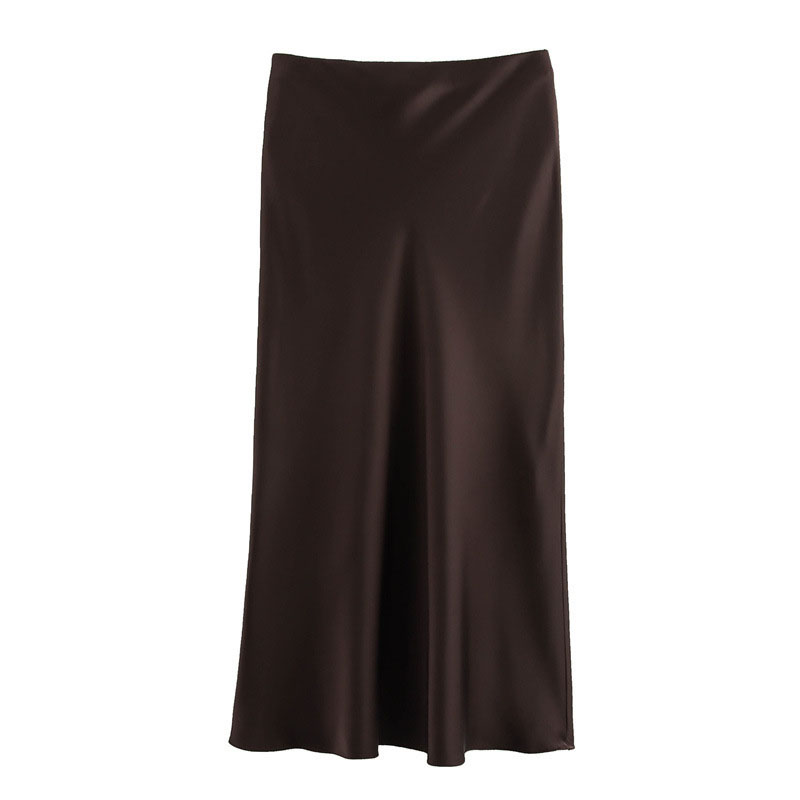 2026 Women Simple Casual Long Skirt Spring Summer Elastic High Waisted A-Line Skirts Woman Elegant Streetwear Satin Skirts Lady