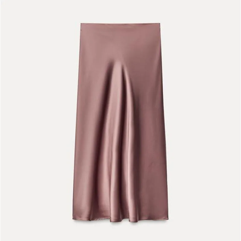 2026 Women Simple Casual Long Skirt Spring Summer Elastic High Waisted A-Line Skirts Woman Elegant Streetwear Satin Skirts Lady