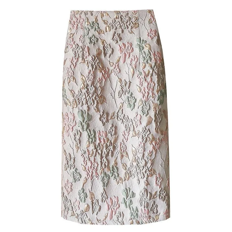 Floral Skirts for Women Korean Jupe 2025 Faldas Mujer De Moda High Waist A-line Fashion Saia Split Bodycon Temperament Skirt
