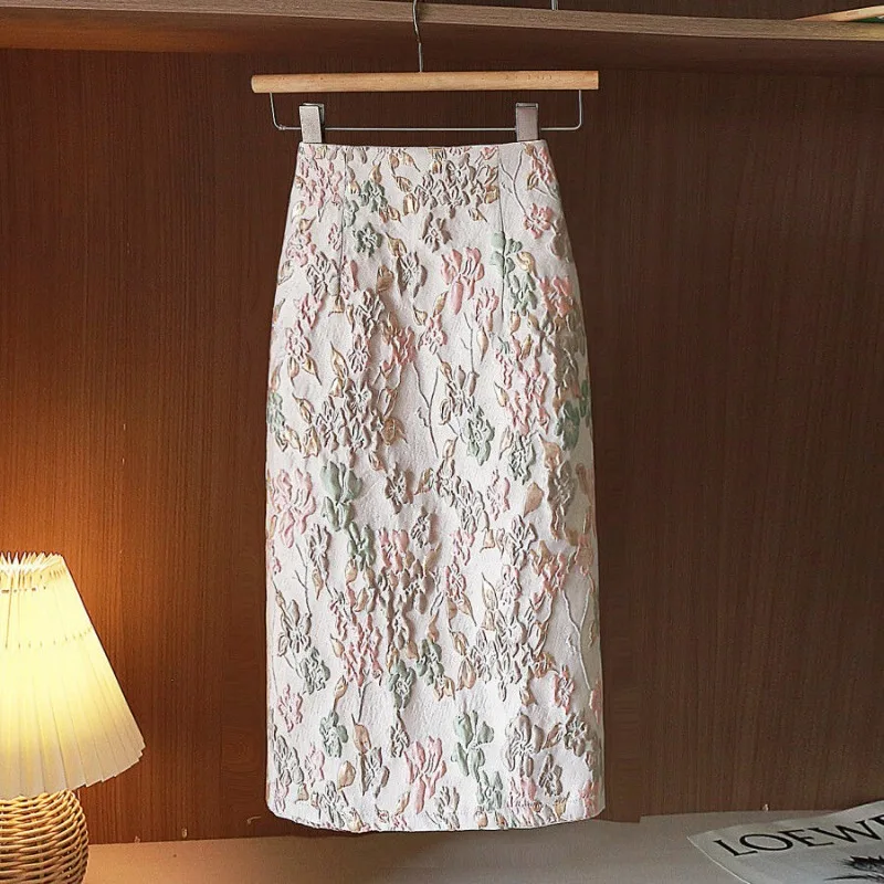 Floral Skirts for Women Korean Jupe 2025 Faldas Mujer De Moda High Waist A-line Fashion Saia Split Bodycon Temperament Skirt