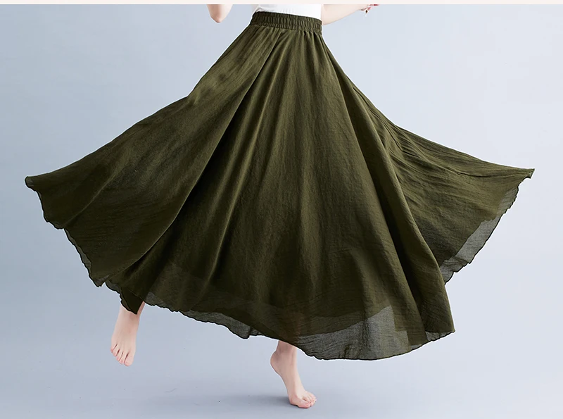 Boho Cotton Linen Beach Long Skirt Women Vintage Casual Solid A-line High Waist Dance Floor-Length Maxi Skirt Spring Summer New