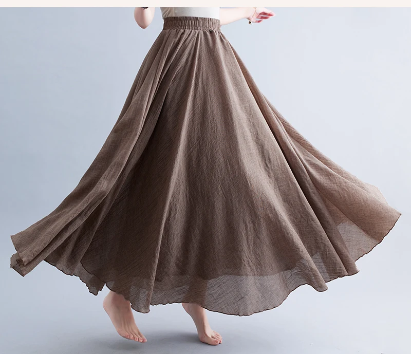 Boho Cotton Linen Beach Long Skirt Women Vintage Casual Solid A-line High Waist Dance Floor-Length Maxi Skirt Spring Summer New