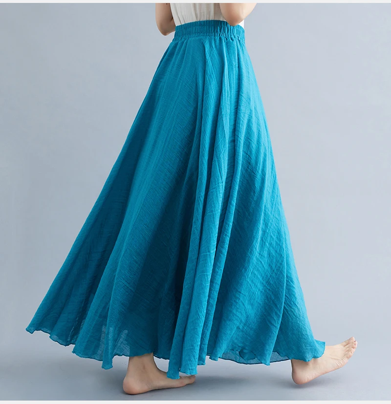 Boho Cotton Linen Beach Long Skirt Women Vintage Casual Solid A-line High Waist Dance Floor-Length Maxi Skirt Spring Summer New
