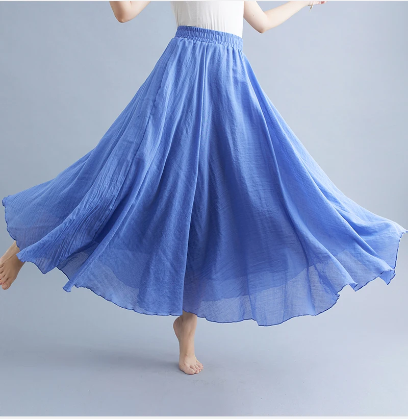 Boho Cotton Linen Beach Long Skirt Women Vintage Casual Solid A-line High Waist Dance Floor-Length Maxi Skirt Spring Summer New