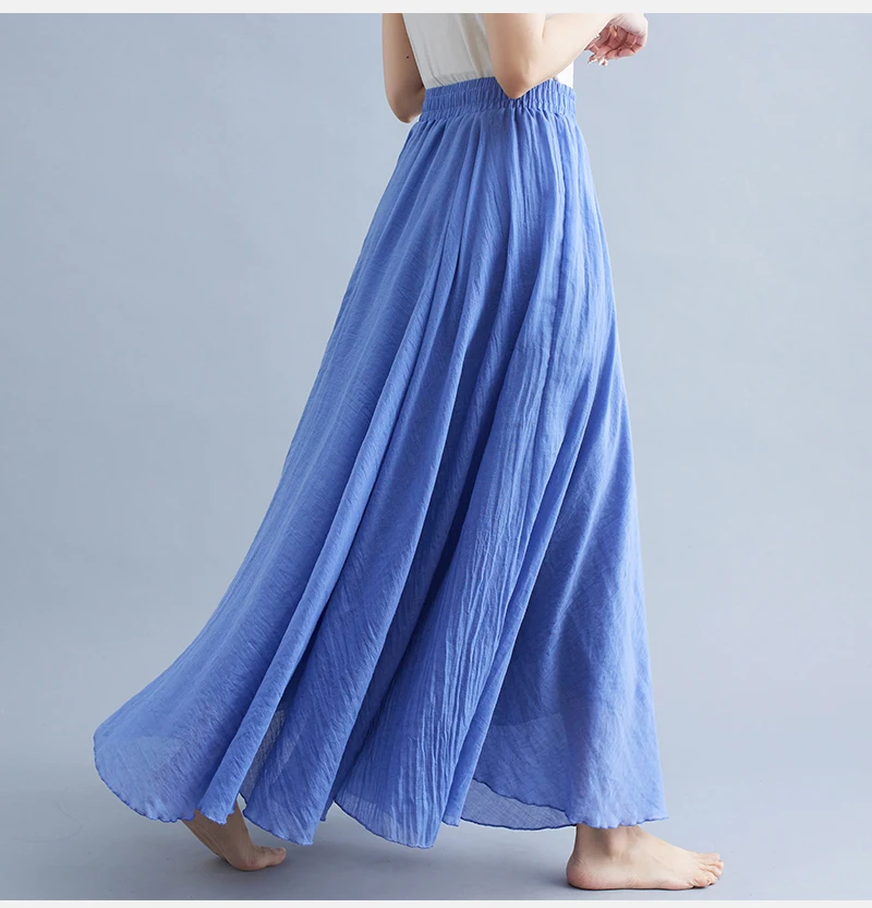 Boho Cotton Linen Beach Long Skirt Women Vintage Casual Solid A-line High Waist Dance Floor-Length Maxi Skirt Spring Summer New