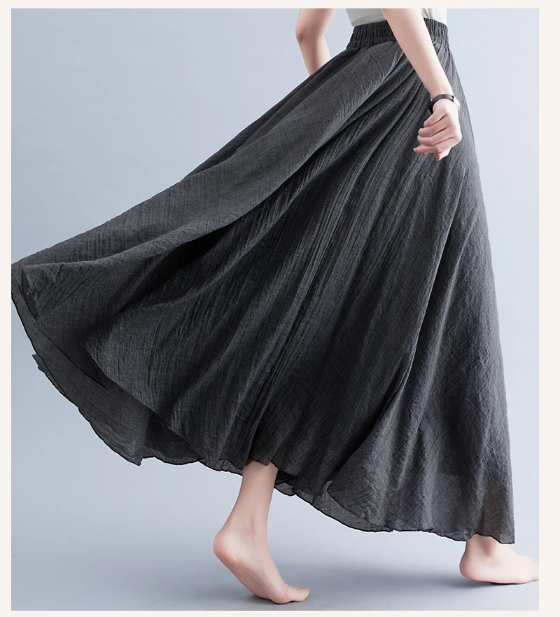 Boho Cotton Linen Beach Long Skirt Women Vintage Casual Solid A-line High Waist Dance Floor-Length Maxi Skirt Spring Summer New