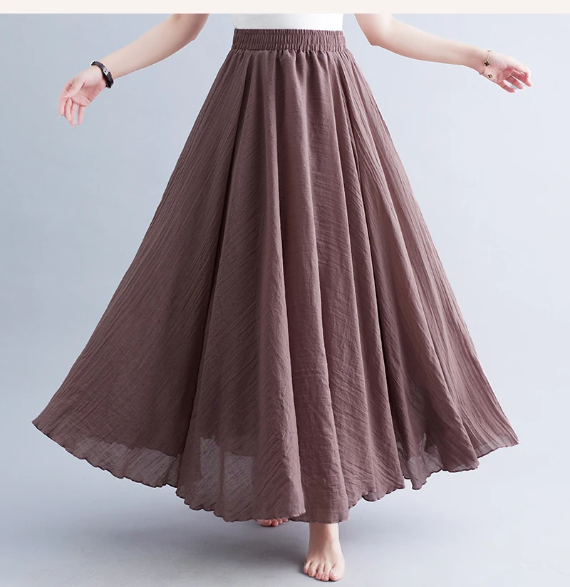 Boho Cotton Linen Beach Long Skirt Women Vintage Casual Solid A-line High Waist Dance Floor-Length Maxi Skirt Spring Summer New