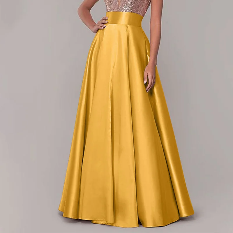 ZANZEA Elegant High Waist Satin Party Skirts Jupe Summer Women Maxi Long Skirts A-line Sundress Work OL Maxi Vestido Faldas Saia