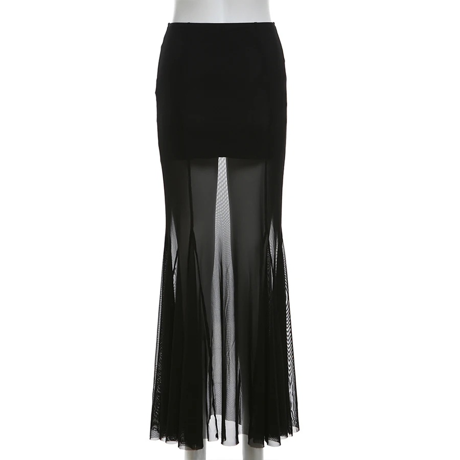 Sylcue 2024 Spring New Black Mysterious Sexy Hot All-match Trendy Personalized Women's Perspective Thin Skirt