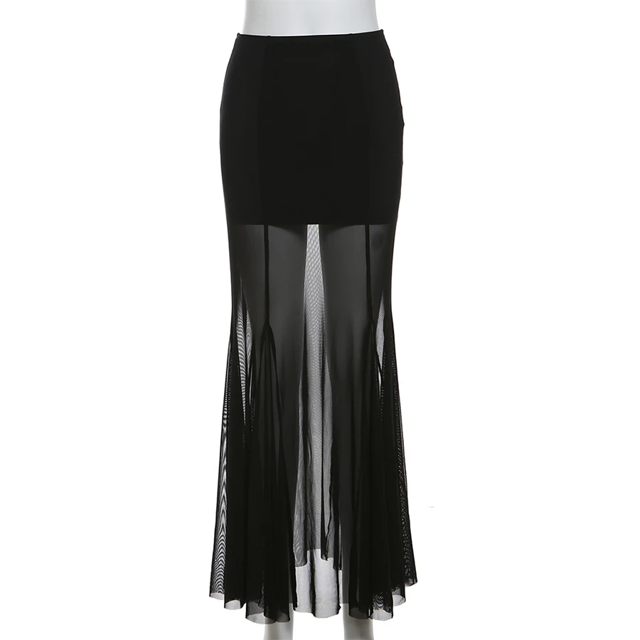 Sylcue 2024 Spring New Black Mysterious Sexy Hot All-match Trendy Personalized Women's Perspective Thin Skirt