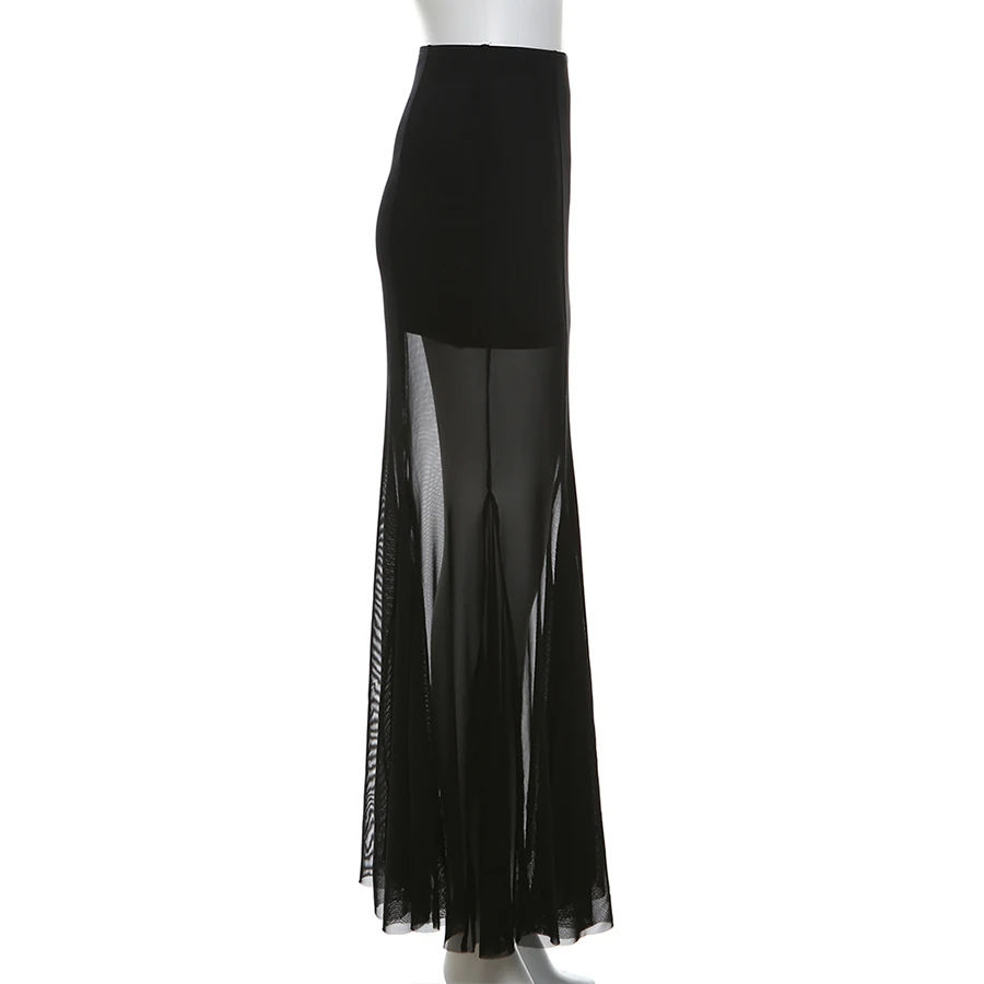Sylcue 2024 Spring New Black Mysterious Sexy Hot All-match Trendy Personalized Women's Perspective Thin Skirt