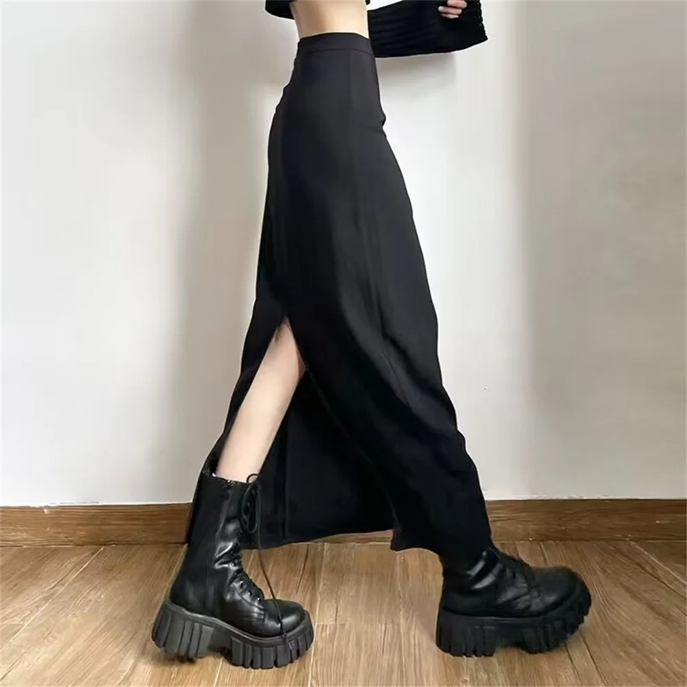 2024 New Spring Summer Black Long Skirts Women Pure Back-slit Designed High Waist Elegant Office Lady Korean Fashion Clothing