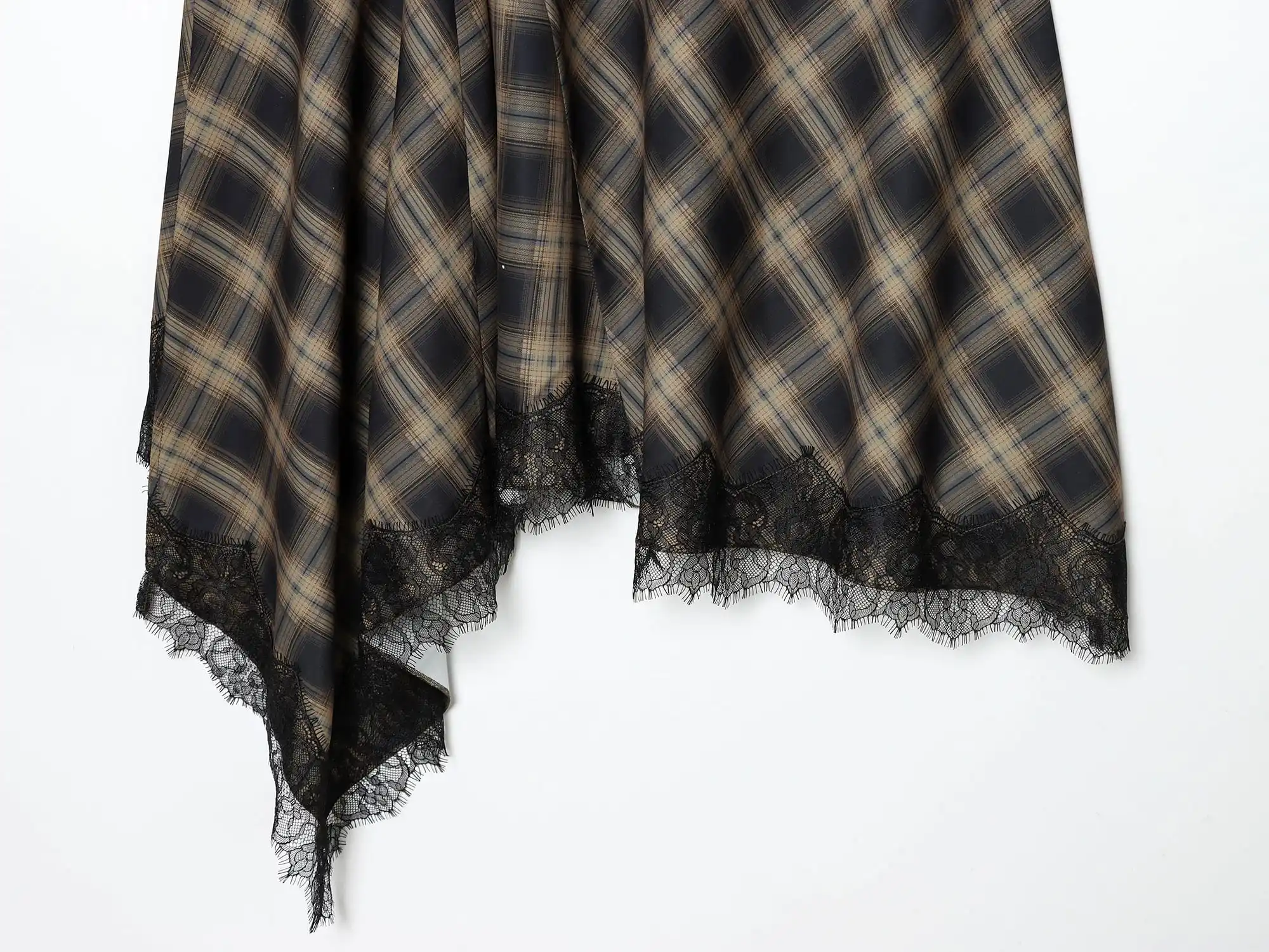 KONDALA Elegant Plaid Lace Hem Skirt Women Trendy High Street Midi Skirt New 2026 Spring Summer Fashion Holiday Chic Lady Skirt