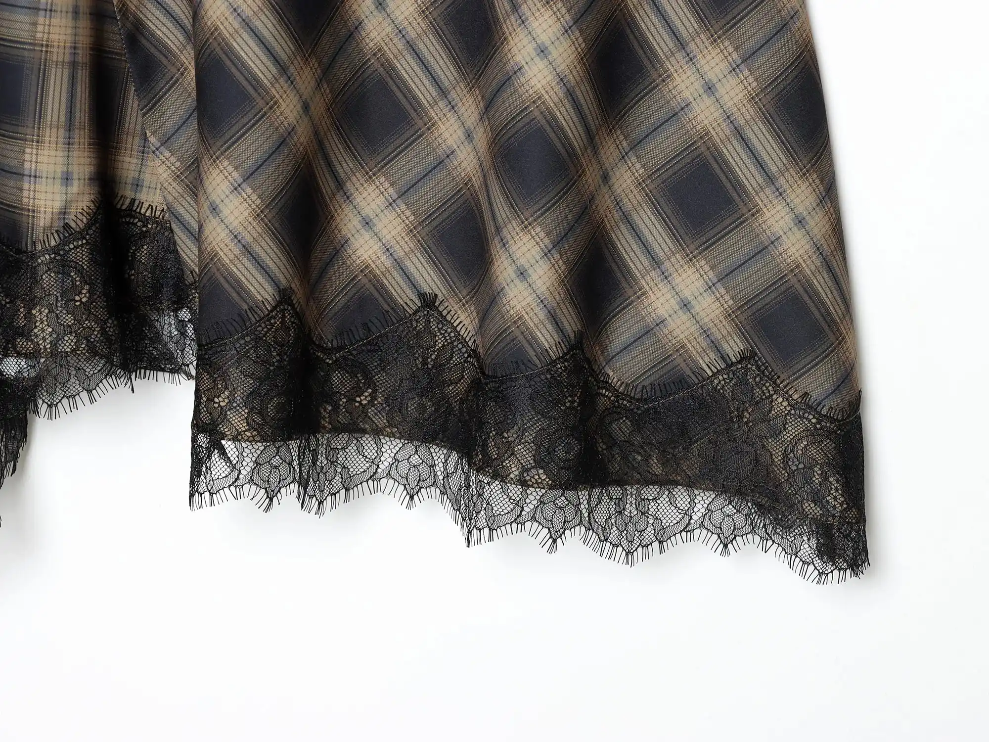 KONDALA Elegant Plaid Lace Hem Skirt Women Trendy High Street Midi Skirt New 2026 Spring Summer Fashion Holiday Chic Lady Skirt
