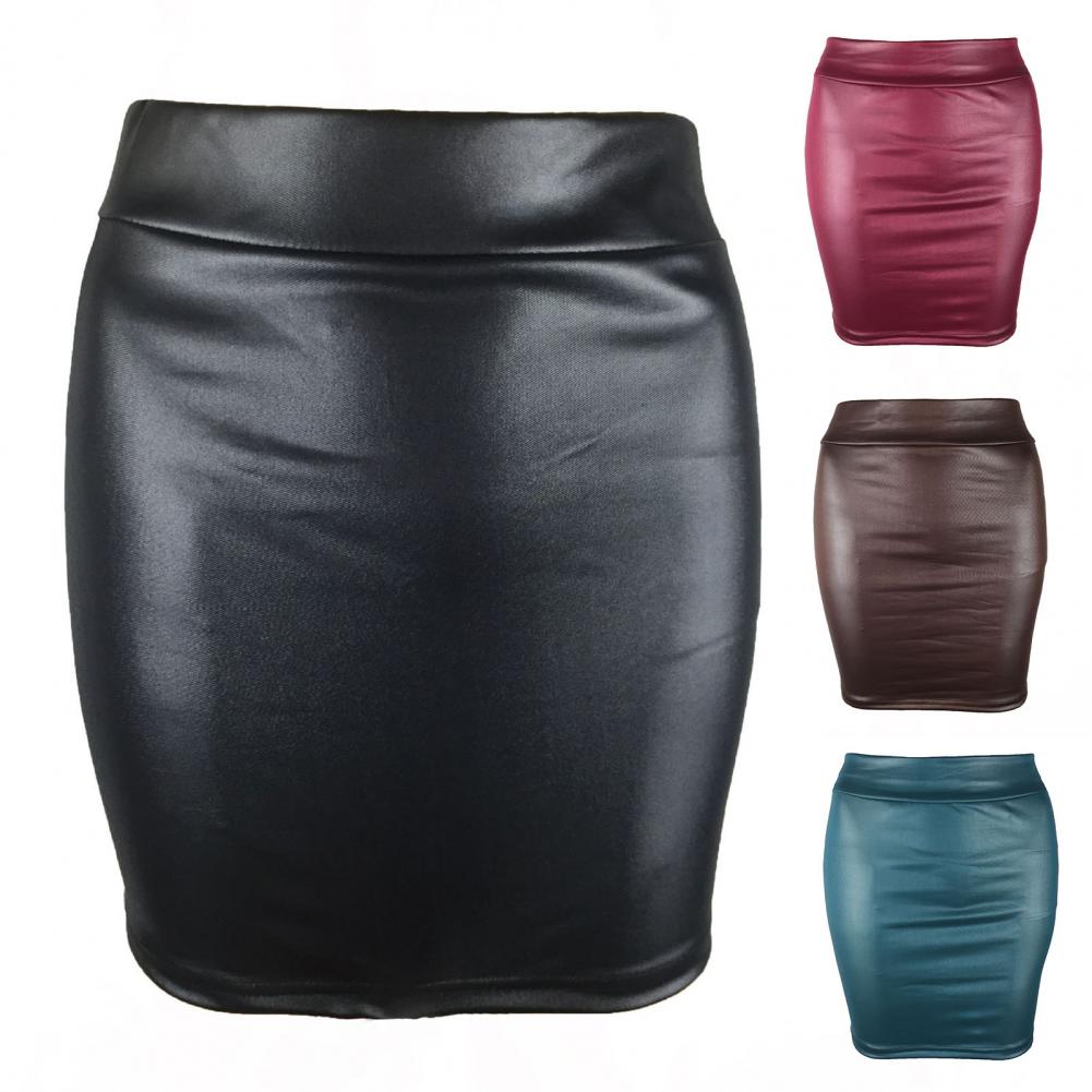Summer Bodycon Pu Mini Skirt Women Faux Leather Solid Black Package Hip Regular Waist Office Lady Skirts Sexy Faldas mujer moda