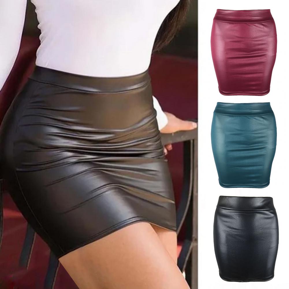 Summer Bodycon Pu Mini Skirt Women Faux Leather Solid Black Package Hip Regular Waist Office Lady Skirts Sexy Faldas mujer moda