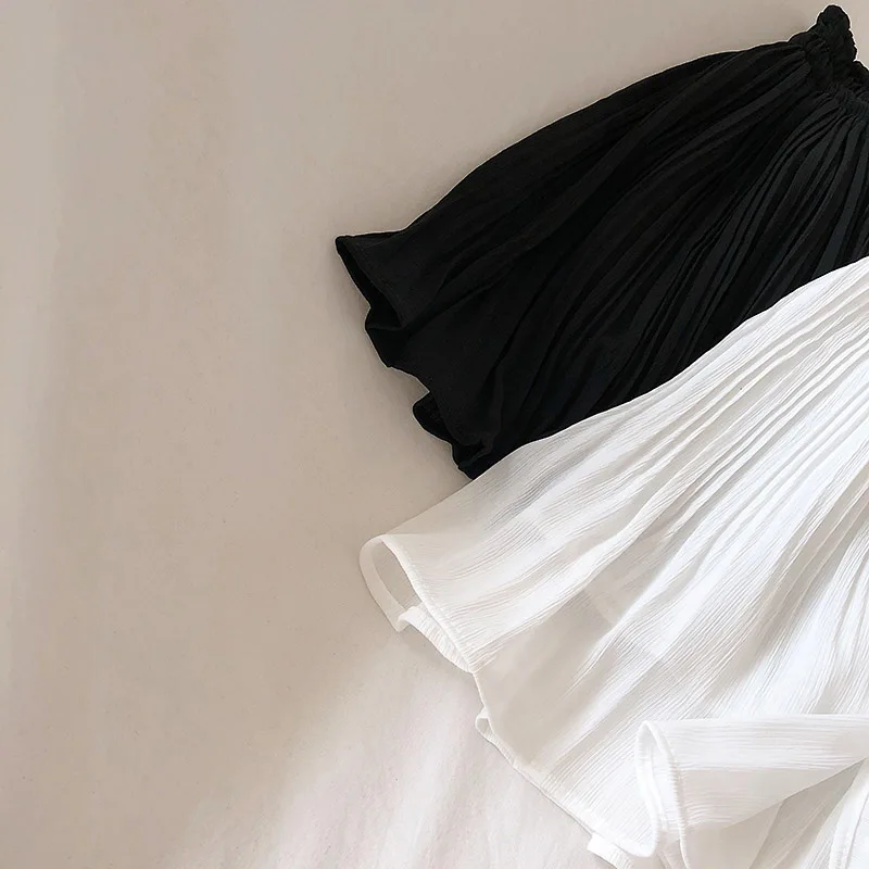 Solid Chiffon Summer Shorts Skirt Women 2025 Fashion Korean Elastic Waist Pleated Mini Skirt Casual Beach Faldas Saias