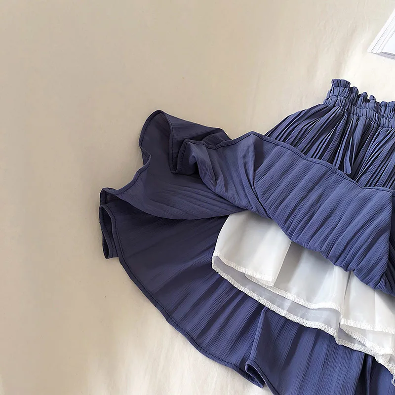 Solid Chiffon Summer Shorts Skirt Women 2025 Fashion Korean Elastic Waist Pleated Mini Skirt Casual Beach Faldas Saias