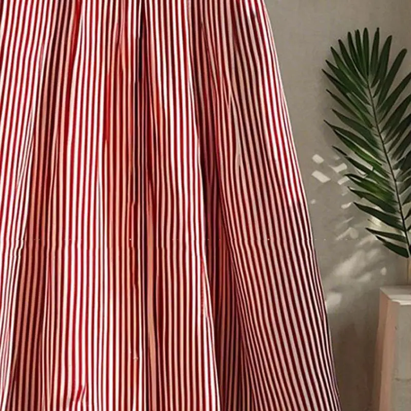 Chiffon A-line Striped Umbrella Skirt Women's High Waisted Temperament Pleated Skirt Vintage Faldas Largas Summer