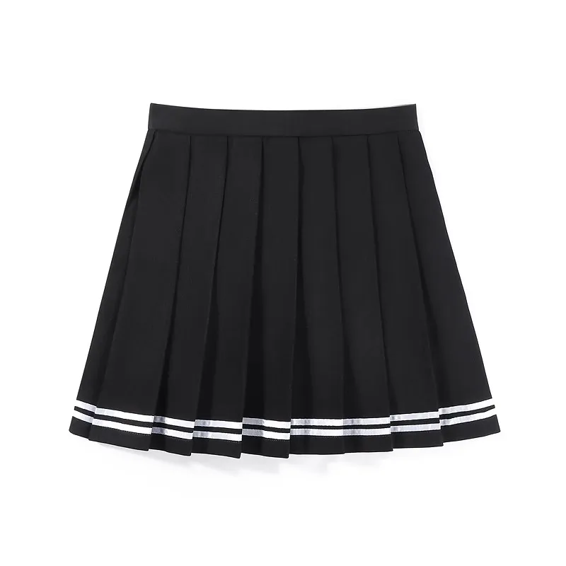 New Summer Women Girls Stripe Skirt 2025 High Waist Student Black Pleated Skirts Women Cute Sweet Girls Dance Mini Skirt XS-3XL
