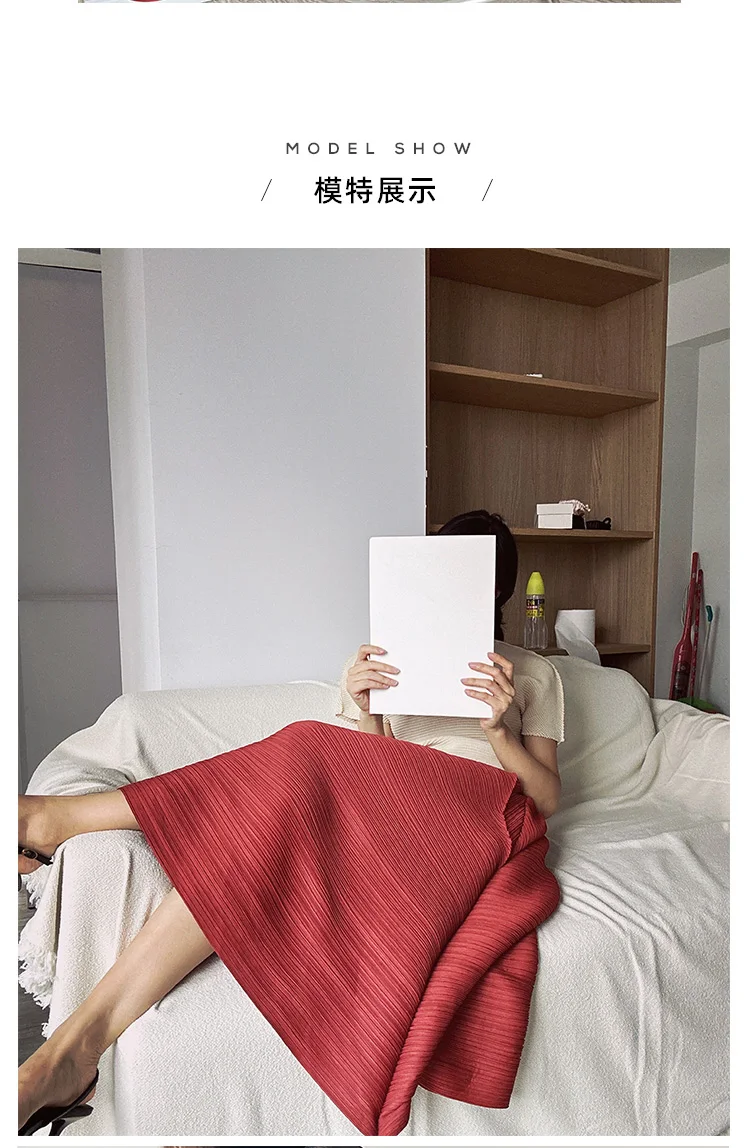 Miyake Pleated Horizontal Simple Elegant Loose Skirt Women New Korean Fashion High Waisted Plus Size Skirts