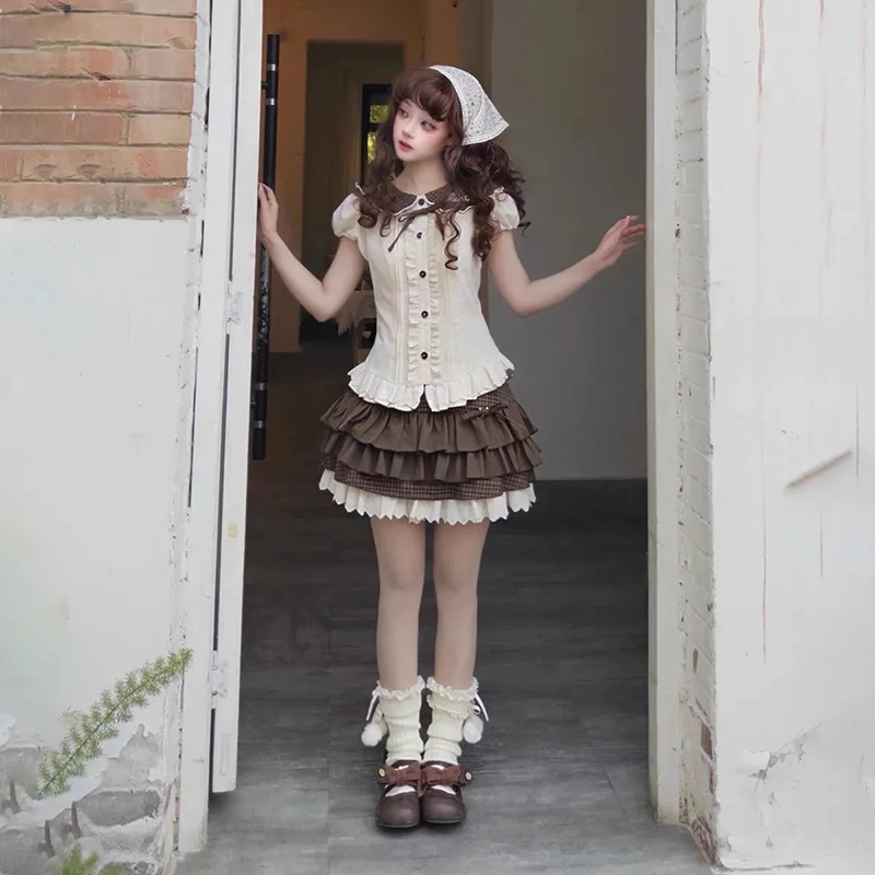 Japanese Sweet Lolita Mini Skirts Women Y2K Kawaii Lace Patchwork Bow Cake Skirt Femme High Waist Preppy All Match A Line Skirts