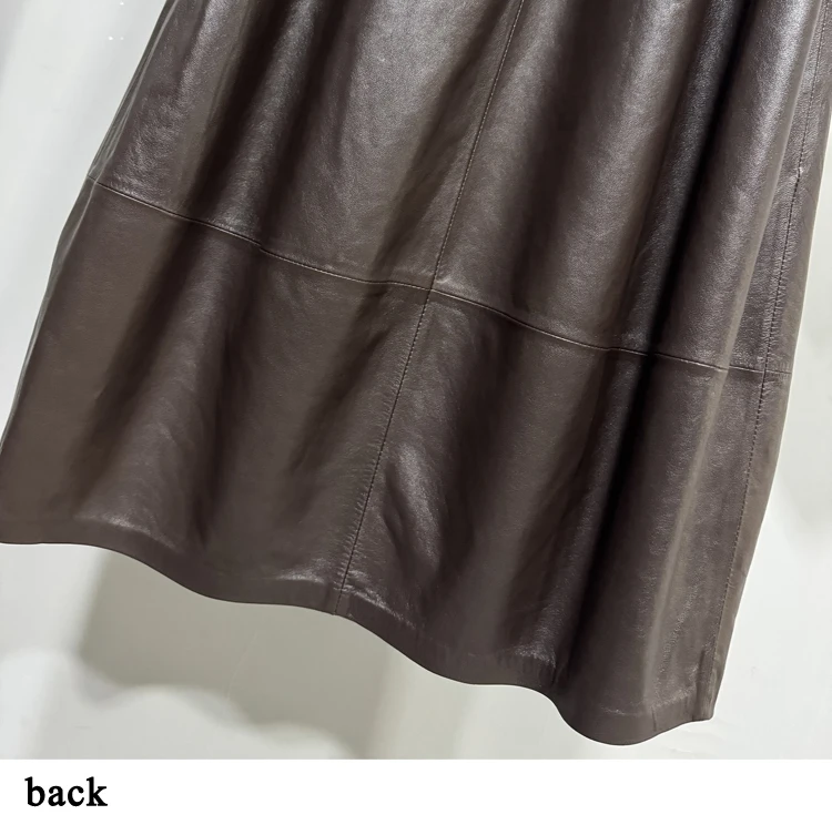 High Fashion Leather Bud Skirt for Women Spring Female 100% Leather Drawstring Waist Pocket Long Tulip Skirt Harajuku Jupe Femme