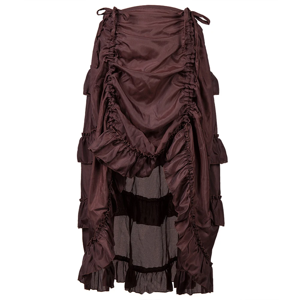Brown Front Short Back Long Asymmetrical Steampunk Vintage Skirt Victorian Ruffles Skirts For Women y2k Medieval Gothic Clothes