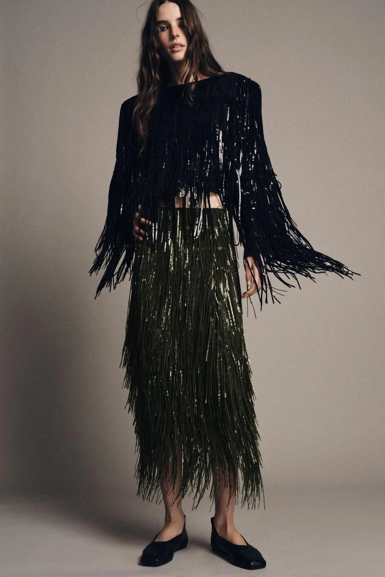 Sequined Tassel Skirt 2026 New Women Fashion Outfit High Waist Slim Fit Long Party Skirt Lady Commuting Club Banquet Clothing
