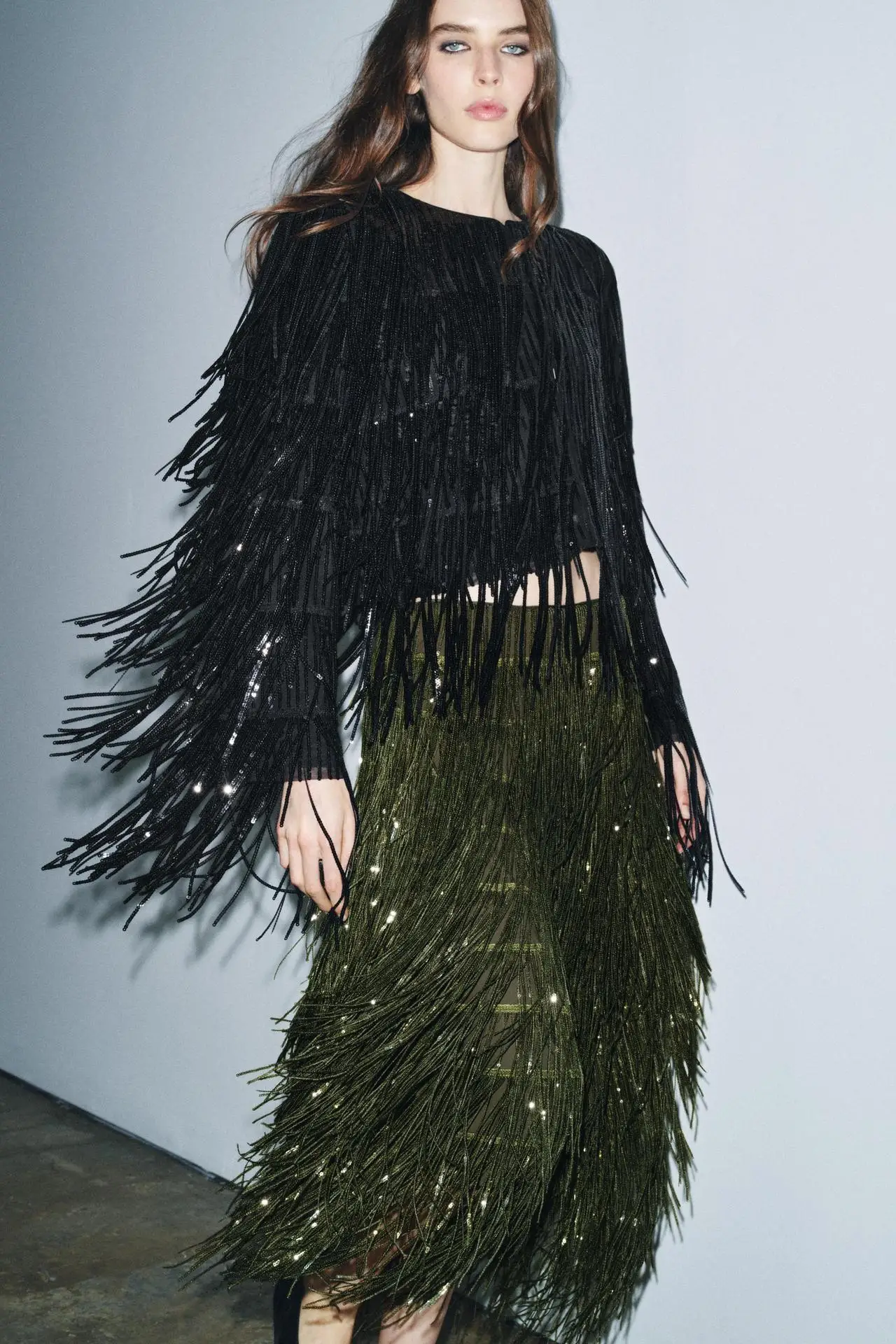 Sequined Tassel Skirt 2026 New Women Fashion Outfit High Waist Slim Fit Long Party Skirt Lady Commuting Club Banquet Clothing
