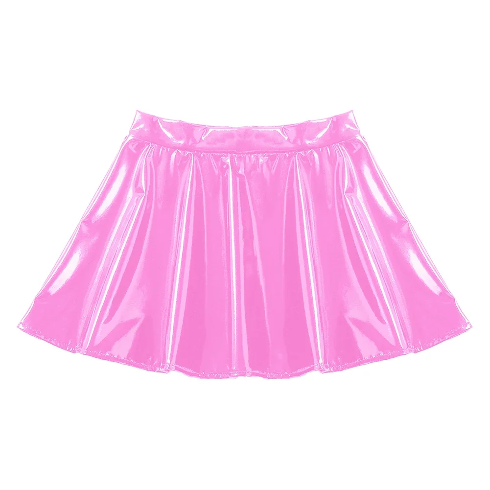 Women's A Line Skirt Glossy Patent Leather Flared Miniskirt Dance Performance Skirt Clubwear Cosplay Retro Style