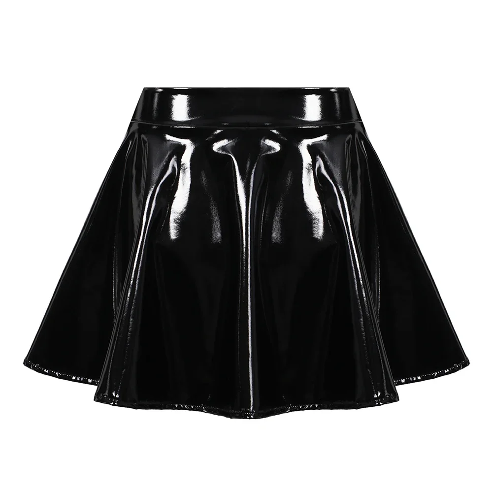 Women's A Line Skirt Glossy Patent Leather Flared Miniskirt Dance Performance Skirt Clubwear Cosplay Retro Style