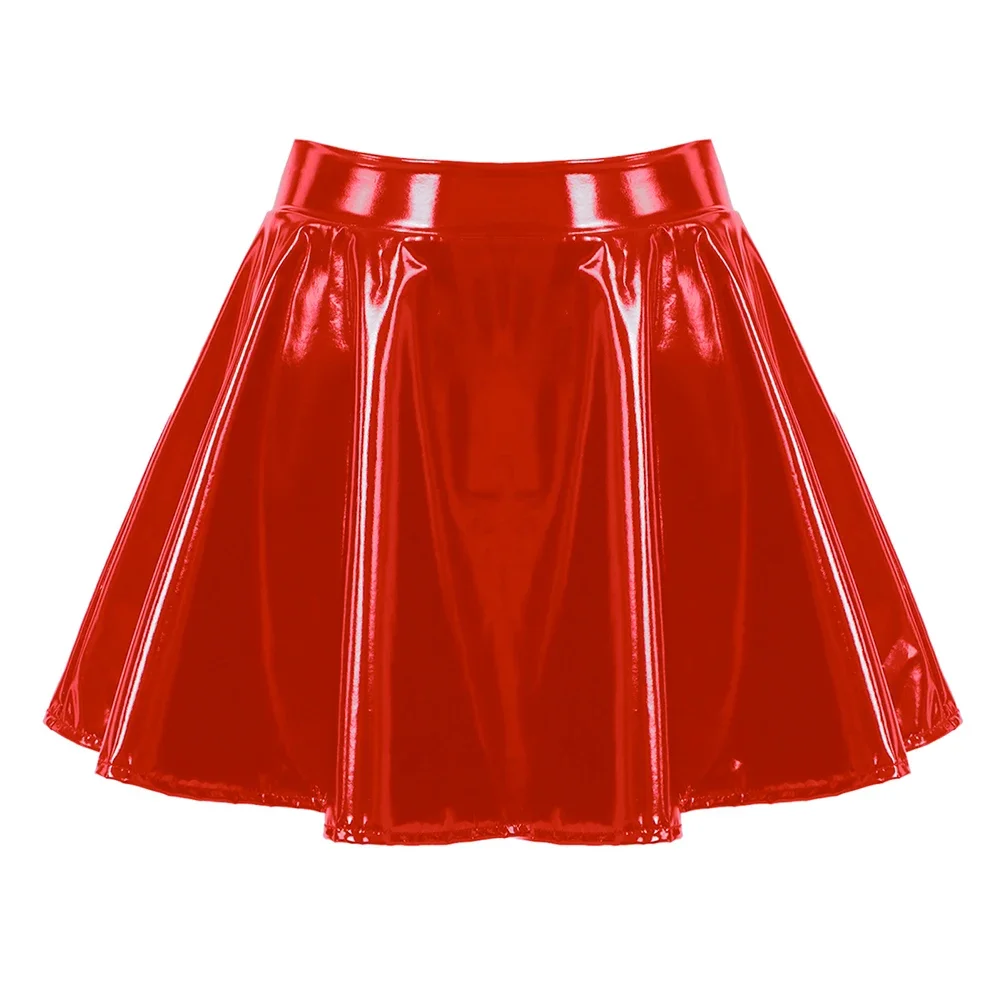 Women's A Line Skirt Glossy Patent Leather Flared Miniskirt Dance Performance Skirt Clubwear Cosplay Retro Style