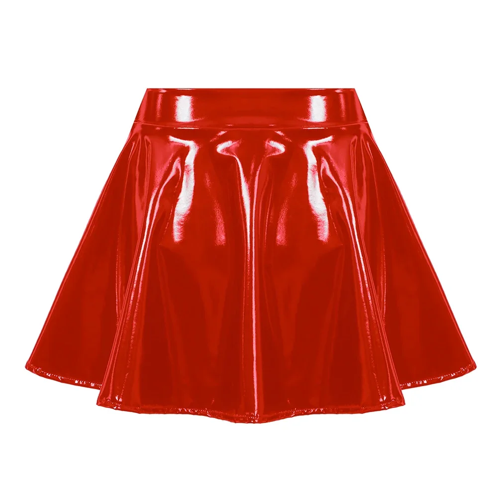 Women's A Line Skirt Glossy Patent Leather Flared Miniskirt Dance Performance Skirt Clubwear Cosplay Retro Style