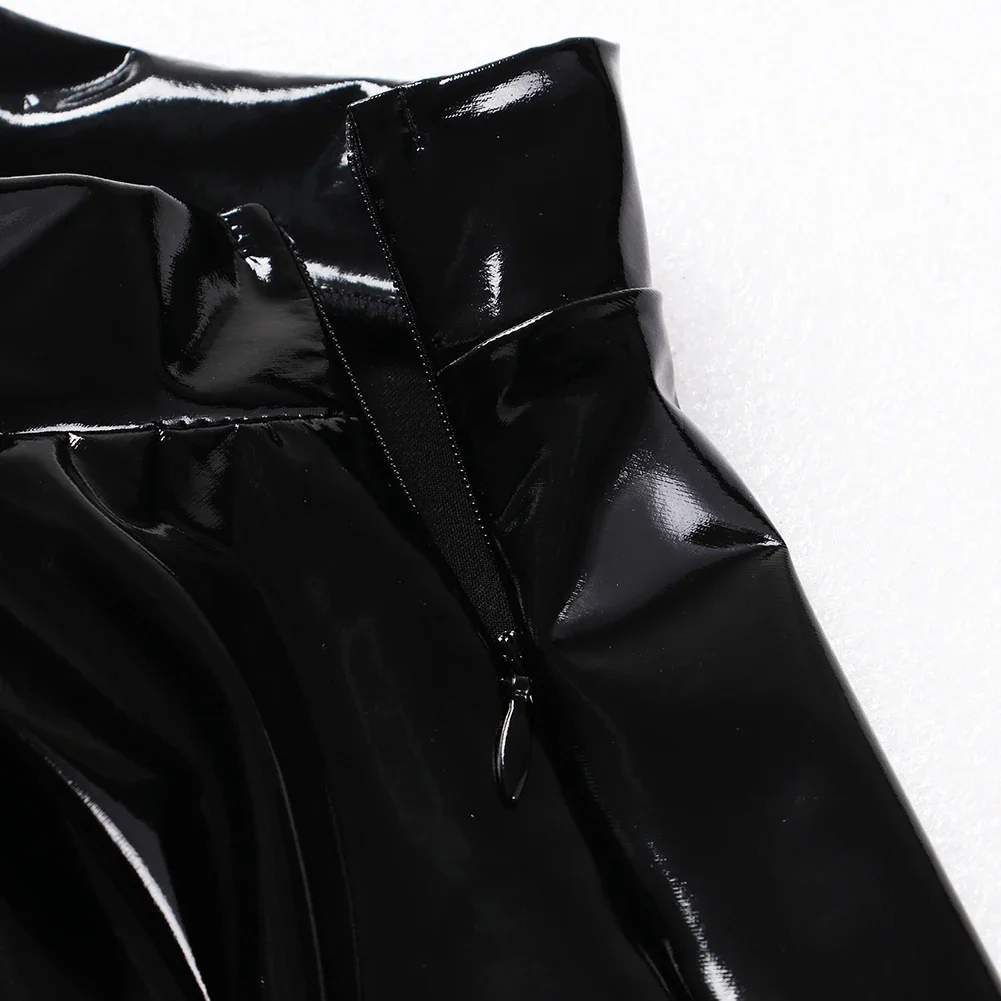 Women's A Line Skirt Glossy Patent Leather Flared Miniskirt Dance Performance Skirt Clubwear Cosplay Retro Style