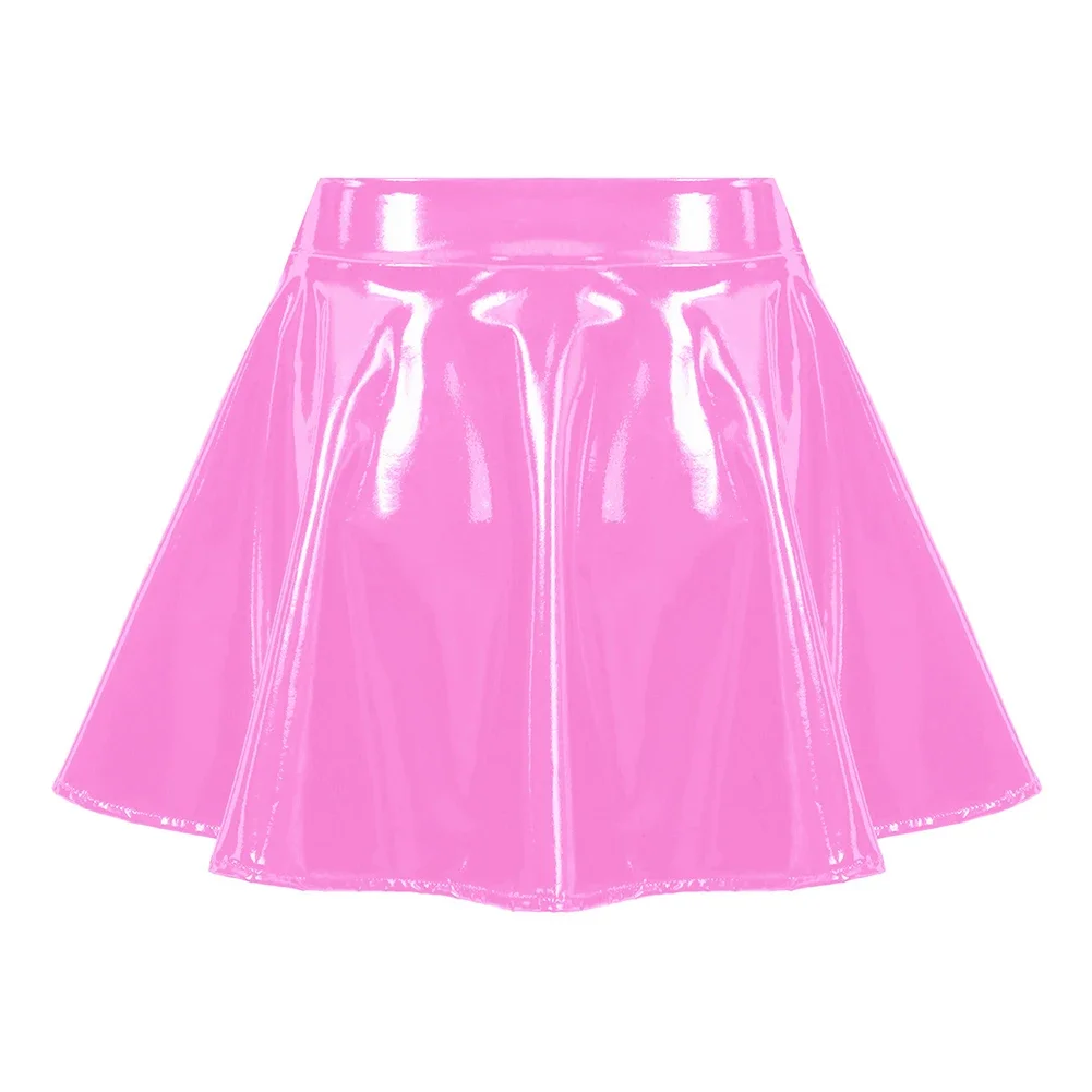Women's A Line Skirt Glossy Patent Leather Flared Miniskirt Dance Performance Skirt Clubwear Cosplay Retro Style