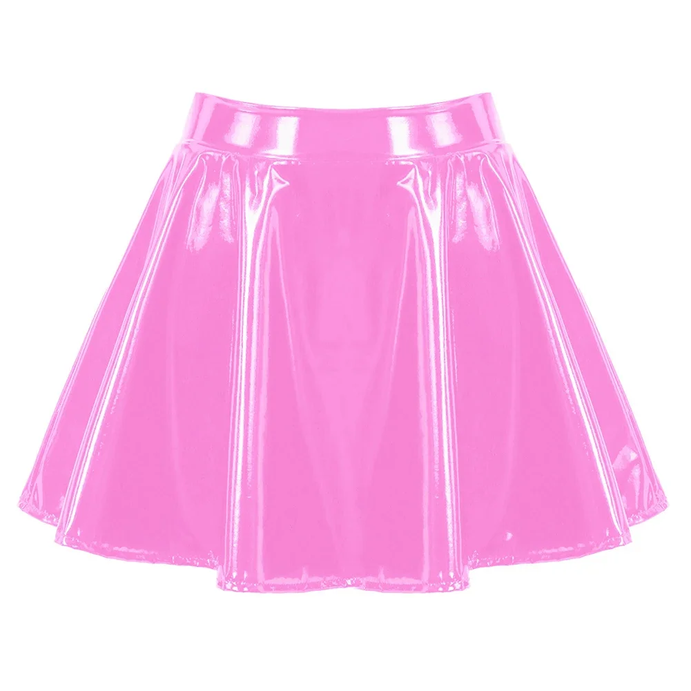 Women's A Line Skirt Glossy Patent Leather Flared Miniskirt Dance Performance Skirt Clubwear Cosplay Retro Style