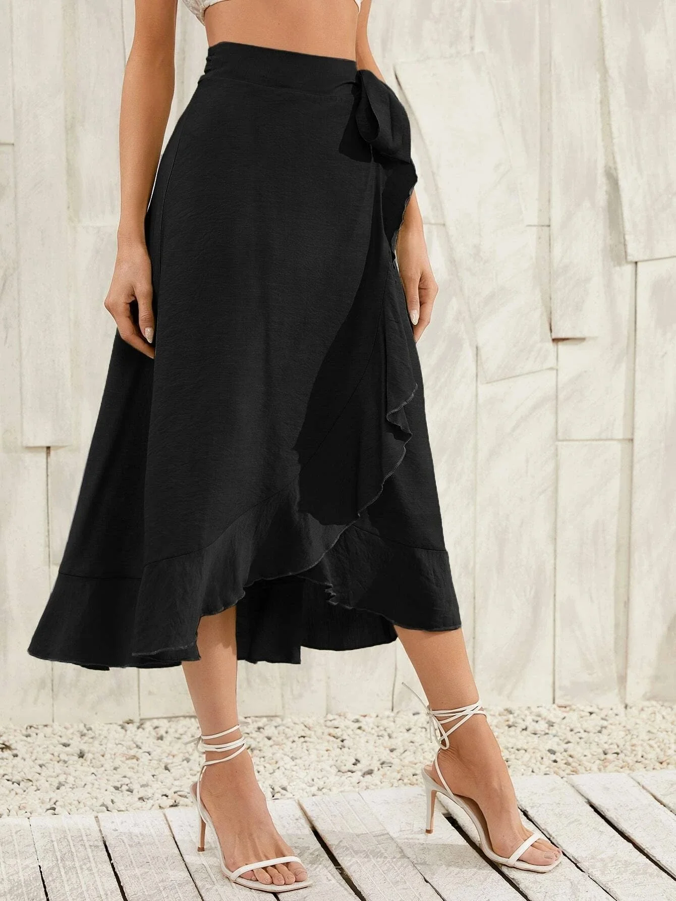 Summer Long Skirts For Women 2026 Fashion Lace Up Irregular Solid Color High Waist Bodycon Black Skirt Female Pink Chiffon Skirt