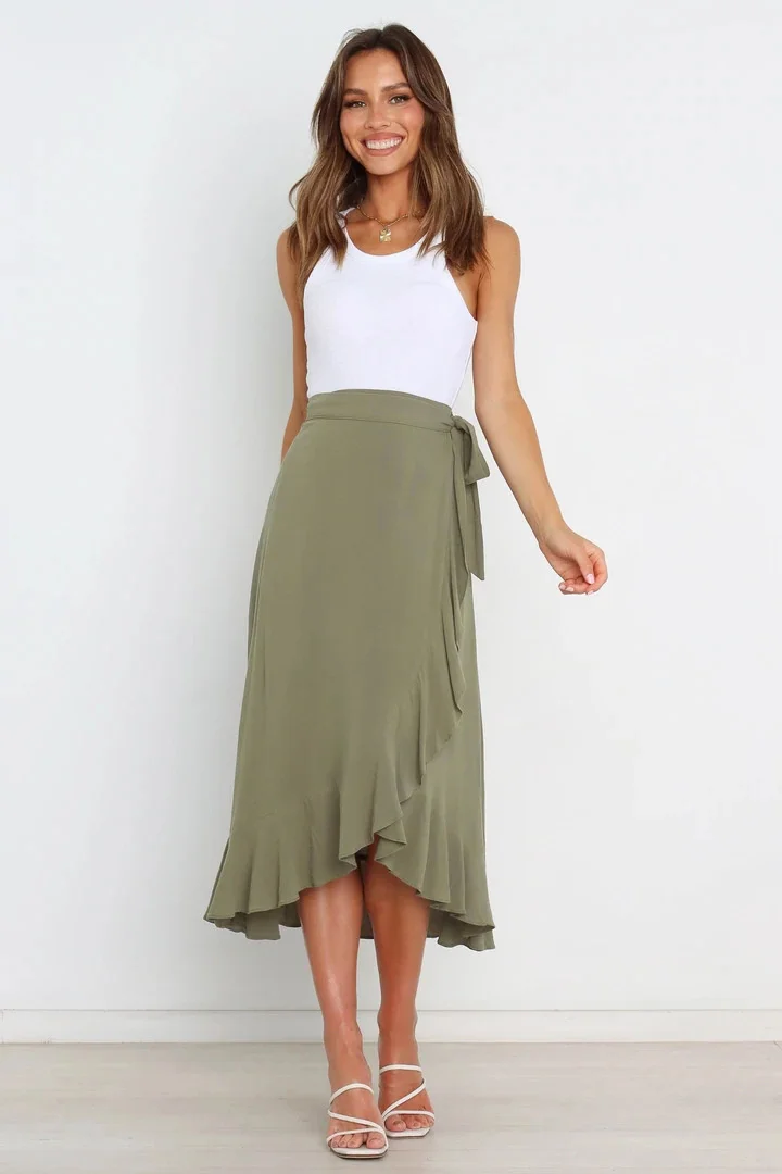 Summer Long Skirts For Women 2026 Fashion Lace Up Irregular Solid Color High Waist Bodycon Black Skirt Female Pink Chiffon Skirt
